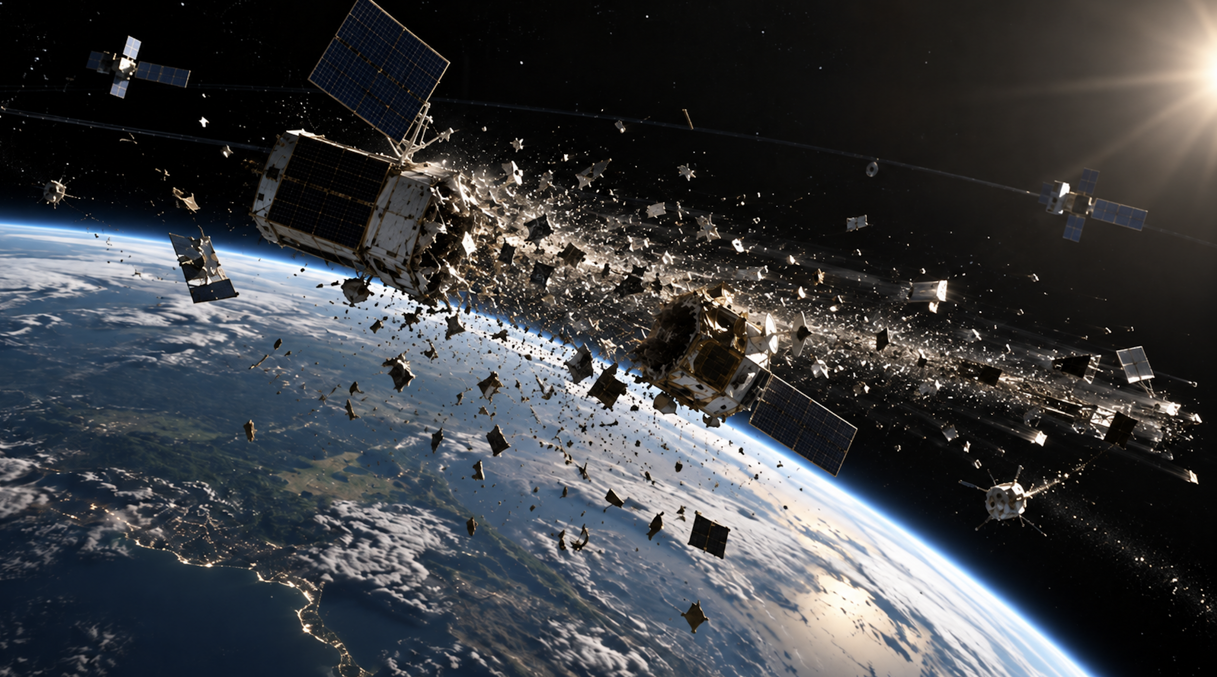 Satellites and orbital debris above Earth