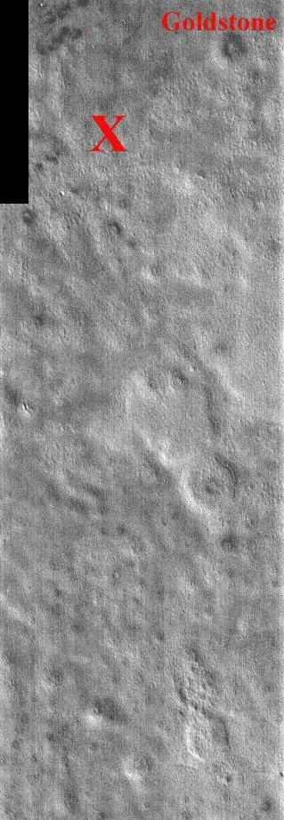 This portion of NASA Mars Odyssey image covers NASA Viking 2 landing site shown with the X. The second landing on Mars took place September 3, 1976 in Utopia Planitia.